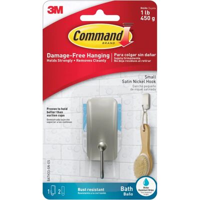Crochet petit pour salle de bain 3M Command - Nickel satiné - Sans dommage - Publicité Crochet petit pour salle de bain 3M Command - Nickel satiné - Sans dommage - Publicité