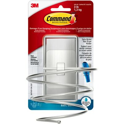 3M Command Satin Nickel Bath Hair Dryer Holder - Bathroom Accessory 3M Command Satin Nickel Bath Hair Dryer Holder - Bathroom Accessory