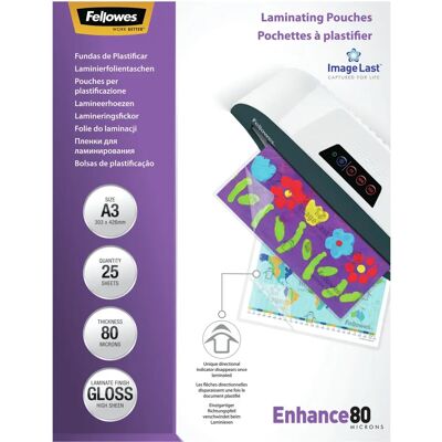 Fellowes 5396403 A3 Transparent Glossy Laminating Pouches - Laminator Pouches Fellowes 5396403 A3 Transparent Glossy Laminating Pouches - Laminator Pouches