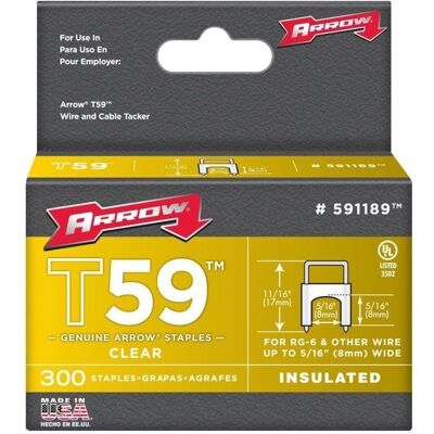 Arrow T59 Insulated Staples - 8x8mm, Clear, Box 300 Arrow T59 Insulated Staples - 8x8mm, Clear, Box 300