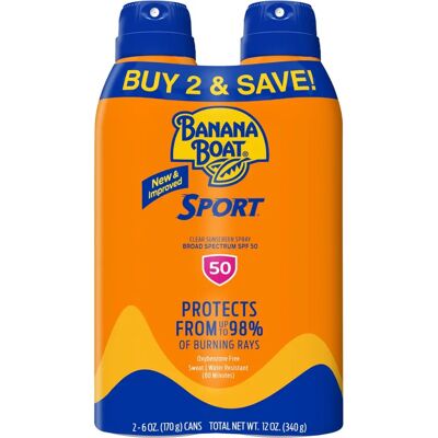 Banana Boat Sport Ultra Spray Solaire SPF 50 - Résistant à l'eau - Publicité Banana Boat Sport Ultra Spray Solaire SPF 50 - Résistant à l'eau - Publicité