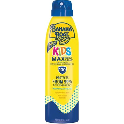 Crème solaire en spray transparent pour enfants Banana Boat Kids MAX Protect & Play SPF 100 - 6oz - Publicité Crème solaire en spray transparent pour enfants Banana Boat Kids MAX Protect & Play SPF 100 - 6oz - Publicité