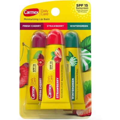 Carmex Daily Care Baume à Lèvres Hydratant en Tubes - Cerise, Fraise & Wintergreen - Pack de 3 - Publicité Carmex Daily Care Baume à Lèvres Hydratant en Tubes - Cerise, Fraise & Wintergreen - Pack de 3 - Publicité