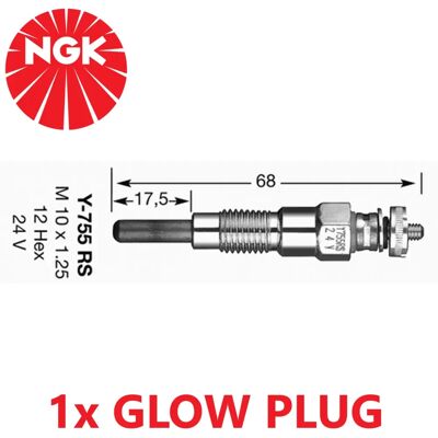 NGK Y-755RS Glødelampe - Type, 24V, M10 x 1,25 NGK Y-755RS Glødelampe - Type, 24V, M10 x 1,25
