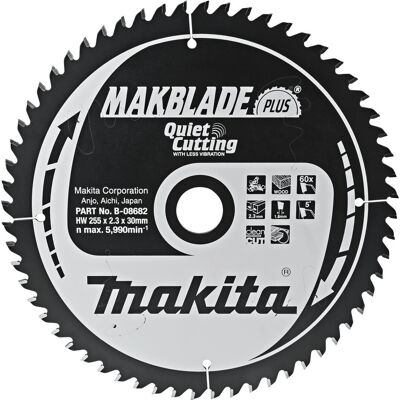 Makita B-08682 Hoja de sierra circular de carburo de tungsteno - 255mm, 60 dientes - Accesorio para herramientas eléctricas Makita B-08682 Hoja de sierra circular de carburo de tungsteno - 255mm, 60 dientes - Accesorio para herramientas eléctricas