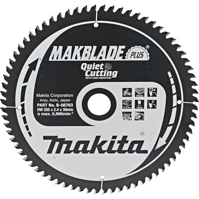Makita B-08763 Kreissägeblatt - 72Z, 255mm, Schneller Schnitt Makita B-08763 Kreissägeblatt - 72Z, 255mm, Schneller Schnitt