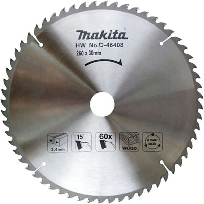 Makita D-46408 Hoja de Sierra Circular - 260mm, 60 Dientes, 2,4mm Makita D-46408 Hoja de Sierra Circular - 260mm, 60 Dientes, 2,4mm