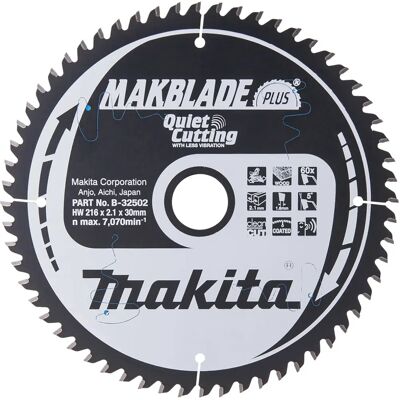 Makita B-32502 Kreissägeblatt - Holzschnitt - 216mm, 60Z, 5° Makita B-32502 Kreissägeblatt - Holzschnitt - 216mm, 60Z, 5°