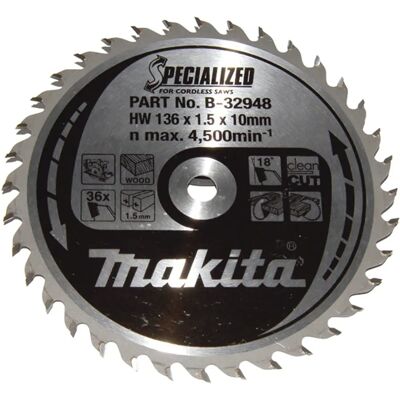 Makita B-32948 - Lama per sega circolare 136mm, 36 denti, 10mm foro - Lama di sega Makita B-32948 - Lama per sega circolare 136mm, 36 denti, 10mm foro - Lama di sega