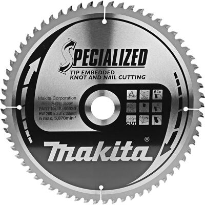 Makita B-40630 Kreissägeblatt - Ø260, 30mm Bohrung, 64 Zähne Makita B-40630 Kreissägeblatt - Ø260, 30mm Bohrung, 64 Zähne