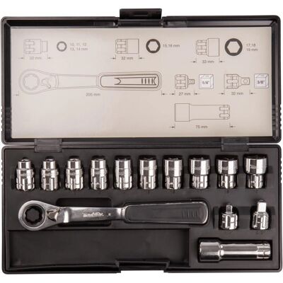 Set di 14 bussole e cricchetto reversibile - MAKITA Set di 14 bussole e cricchetto reversibile - MAKITA
