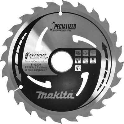 Makita E-12239 Hoja de sierra circular - 185mm, 24 dientes, para uso inalámbrico Makita E-12239 Hoja de sierra circular - 185mm, 24 dientes, para uso inalámbrico