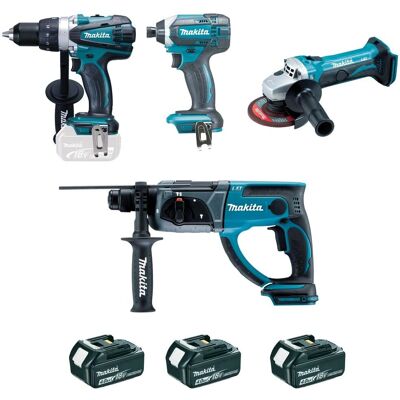 Makita Elektrowerkzeug-Set - Bohrmaschine, Impact-Schrauber, Winkelschleifer, SDS-Plus 18V, 4.0Ah Makita Elektrowerkzeug-Set - Bohrmaschine, Impact-Schrauber, Winkelschleifer, SDS-Plus 18V, 4.0Ah