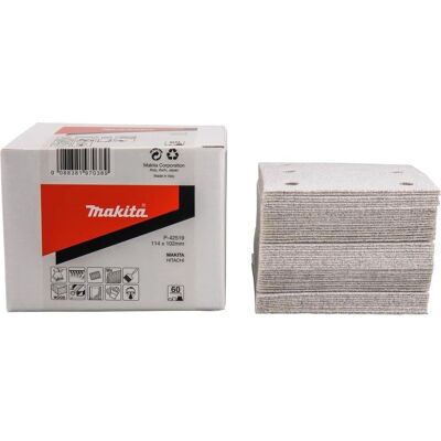 Makita P-42519 - Schuurpapier vellen - 114 x 102, Korrel 60 - Niet-ijzermetaal Makita P-42519 - Schuurpapier vellen - 114 x 102, Korrel 60 - Niet-ijzermetaal