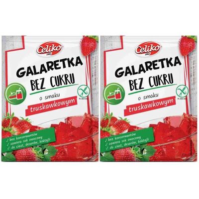 Celiko - 2x14g Truskawka Żelatyna - Bez Glutenu - Bez Cukru - Deser Celiko - 2x14g Truskawka Żelatyna - Bez Glutenu - Bez Cukru - Deser