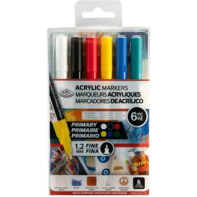 Marker acrilici Royal & Langnickel Punta Fine 1.2mm Set base 6 pezzi Colori primari Marker acrilici Royal & Langnickel Punta Fine 1.2mm Set base 6 pezzi Colori primari
