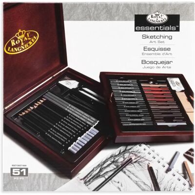 Ensemble d'Art de Croquis Royal & Langnickel - 51 pcs, Boîte en Bois, Graphite & Charbon - Publicité Ensemble d'Art de Croquis Royal & Langnickel - 51 pcs, Boîte en Bois, Graphite & Charbon - Publicité