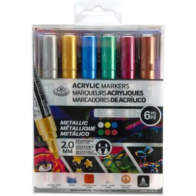 Royal & Langnickel Metallic Acrylic Markers - 6pc - Reversible Tips Royal & Langnickel Metallic Acrylic Markers - 6pc - Reversible Tips
