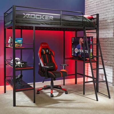X Rocker Fortress High Sleeper Gaming Bed - Storage Shelves X Rocker Fortress High Sleeper Gaming Bed - Storage Shelves
