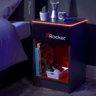 X Rocker Nachttisch - Kabelloses Laden, LED-Beleuchtung, Carbon-Faser X Rocker Nachttisch - Kabelloses Laden, LED-Beleuchtung, Carbon-Faser