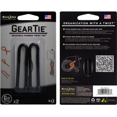 Nite Ize Gear Tie Rubber Black 6 Inch Reusable Cable Tie 2 Pack Nite Ize Gear Tie Rubber Black 6 Inch Reusable Cable Tie 2 Pack
