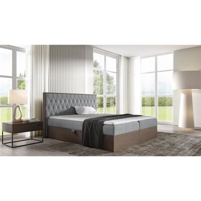 Fun Moebel - BROMIA - Dunkel Eiche - Stoff Grau - Boxspringbett Fun Moebel - BROMIA - Dunkel Eiche - Stoff Grau - Boxspringbett