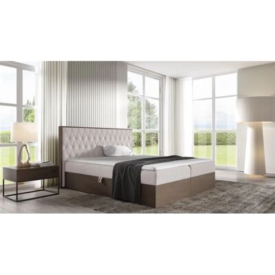 Fun Moebel - BROMIA - Dunkel Eiche - Hellbeige Stoff - Boxspringbett Fun Moebel - BROMIA - Dunkel Eiche - Hellbeige Stoff - Boxspringbett