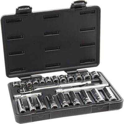 Juego de 24 vasos métricos GearWrench - Hex, cromo - Sin impacto Juego de 24 vasos métricos GearWrench - Hex, cromo - Sin impacto