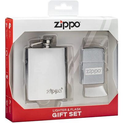 Coffret Cadeau Zippo - Gris - Briquet et Flasque - Publicité Coffret Cadeau Zippo - Gris - Briquet et Flasque - Publicité