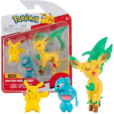 Ensemble de Figurines de Combat Pokémon - Pikachu, Wynaut & Leafeon - Publicité Ensemble de Figurines de Combat Pokémon - Pikachu, Wynaut & Leafeon - Publicité