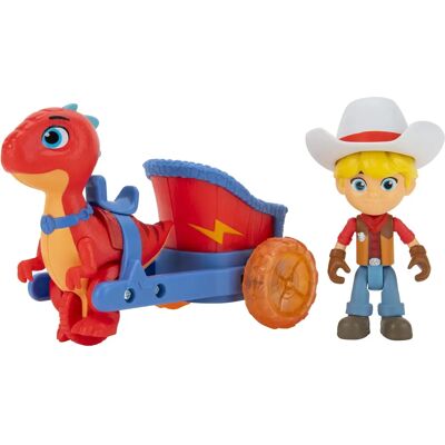 Jazwares Dino Ranch Jon et Blitz Chariot - Jouet à Tirer en Arrière Jazwares Dino Ranch Jon et Blitz Chariot - Jouet à Tirer en Arrière
