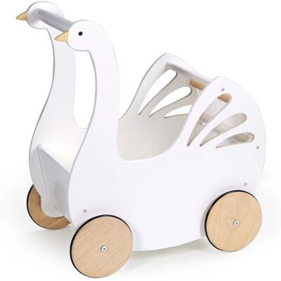 Tender Leaf Toys Doll Pram - Wooden Doll Carriage with Swan Design Tender Leaf Toys Doll Pram - Wooden Doll Carriage with Swan Design
