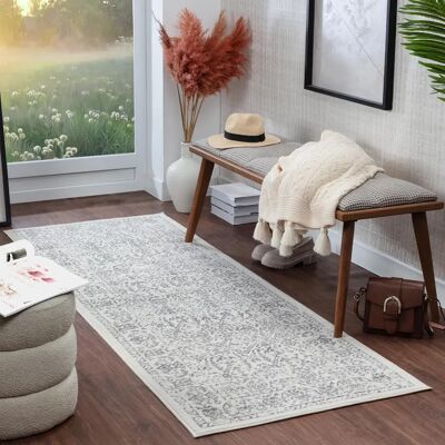 Surya Vintage Vloerkleed 80x220cm - Wit & Grijs - Oriënt Surya Vintage Vloerkleed 80x220cm - Wit & Grijs - Oriënt
