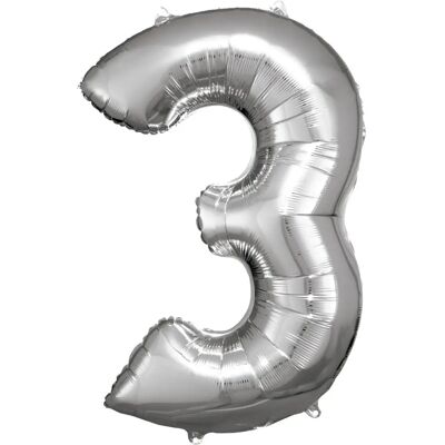 Amscan 9906288 Silberfolienballon Zahl 3 - Party Dekoration Amscan 9906288 Silberfolienballon Zahl 3 - Party Dekoration