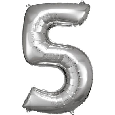 Amscan Silberne Zahl 5 Ballon - Partydekoration Amscan Silberne Zahl 5 Ballon - Partydekoration
