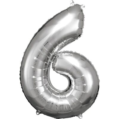 Amscan 9906291 Silber Zahl 6 Folienballon - Partydekoration Amscan 9906291 Silber Zahl 6 Folienballon - Partydekoration