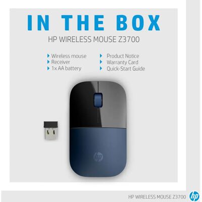 Mysz bezprzewodowa HP Z3700 - Niebiesko-Czarna - Optyczna 1200 DPI Mysz bezprzewodowa HP Z3700 - Niebiesko-Czarna - Optyczna 1200 DPI