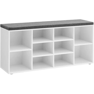Banc à chaussures blanc-gris avec 10 compartiments - Meuble de rangement - Publicité Banc à chaussures blanc-gris avec 10 compartiments - Meuble de rangement - Publicité