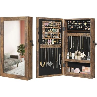 SONGMICS Schmuckschrank in Rustik Braun mit Spiegel - Platzsparend SONGMICS Schmuckschrank in Rustik Braun mit Spiegel - Platzsparend
