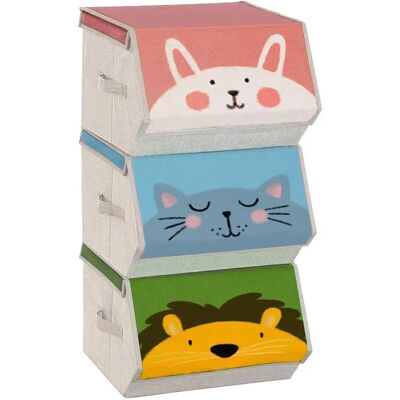 SONGMICS Set of 3 Stackable Toy Organiser Boxes - Pink, Blue, Green & Grey SONGMICS Set of 3 Stackable Toy Organiser Boxes - Pink, Blue, Green & Grey