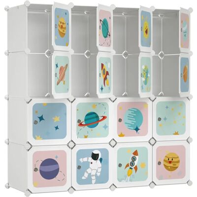 Armadio per bambini Pricenet - Tema spaziale, 16 cubi, 4 barre Armadio per bambini Pricenet - Tema spaziale, 16 cubi, 4 barre