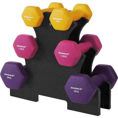 Set di Manubri Esagonali Giallo Rosa Viola con Supporto - Palestra Set di Manubri Esagonali Giallo Rosa Viola con Supporto - Palestra