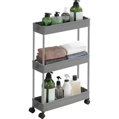 Chariot de rangement gris à 3 niveaux - Salle de bain & cuisine - Publicité Chariot de rangement gris à 3 niveaux - Salle de bain & cuisine - Publicité