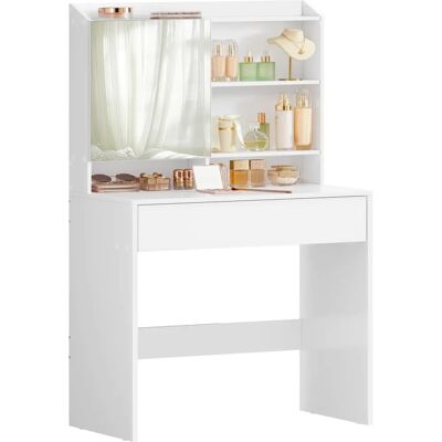 Pricenet White Minimalist Dressing Table with Mirror & Storage Pricenet White Minimalist Dressing Table with Mirror & Storage