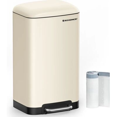 SONGMICS White 30L Pedal Trash Can with Inner Bucket - Rubbish Bin SONGMICS White 30L Pedal Trash Can with Inner Bucket - Rubbish Bin
