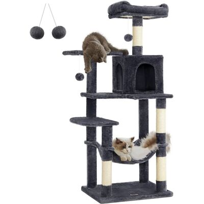 Arbre à Chat Feandrea avec Hamac et Pompons - Multiniveau, 55x45x143cm - Publicité Arbre à Chat Feandrea avec Hamac et Pompons - Multiniveau, 55x45x143cm - Publicité