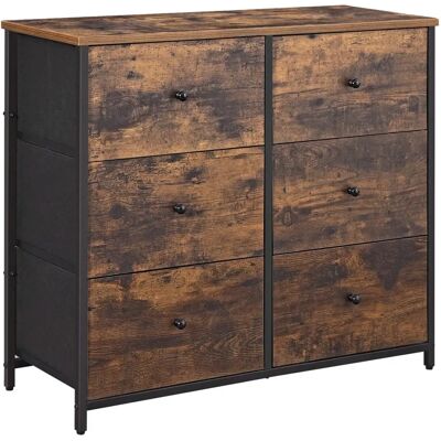 SONGMICS Rustic Brown + Black 6-Drawer Fabric Chest - Chest of Drawers SONGMICS Rustic Brown + Black 6-Drawer Fabric Chest - Chest of Drawers