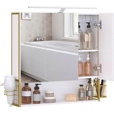 Vasagle Armoire Miroir de Salle de Bain avec Éclairage - Armoire Murale Blanc Or - Publicité Vasagle Armoire Miroir de Salle de Bain avec Éclairage - Armoire Murale Blanc Or - Publicité