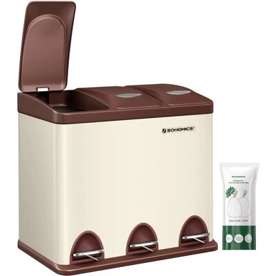 SONGMICS Weiß-Braun 3-Geteilte Küchenabfalleimer - Mülltrennung SONGMICS Weiß-Braun 3-Geteilte Küchenabfalleimer - Mülltrennung