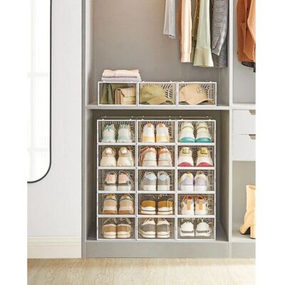 SONGMICS Scatole per Scarpe, 18 pezzi, Trasparente + Bianco - Organizzazione Scarpe SONGMICS Scatole per Scarpe, 18 pezzi, Trasparente + Bianco - Organizzazione Scarpe